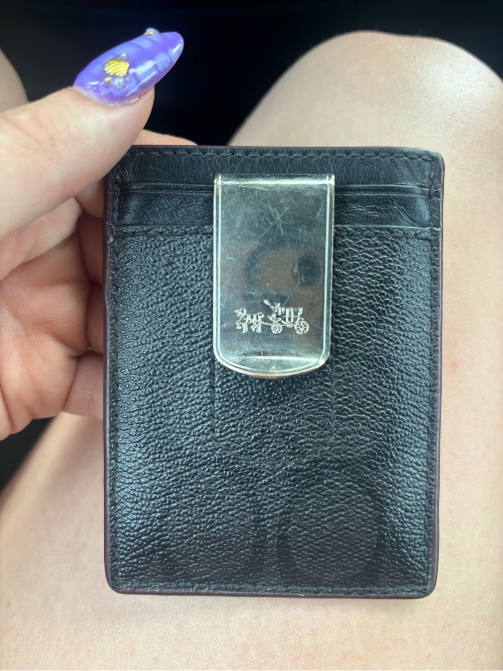 Coach Black Leather Card Holder with Silver Money Clip